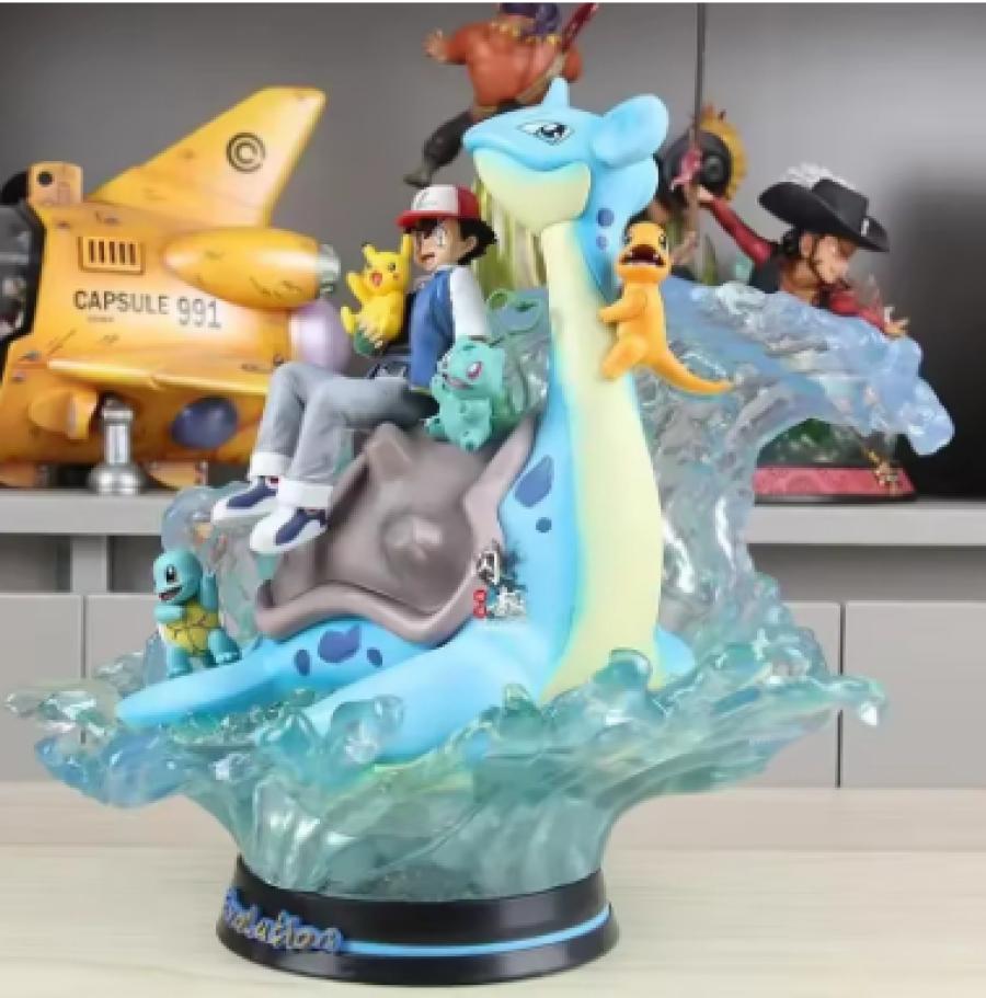 30cm Pokemon Figures Ash Ketchum Squirtle Anime Figures With Light Pvc Gk Statue Ash Ketchum Figurine Model Doll Collection Toys