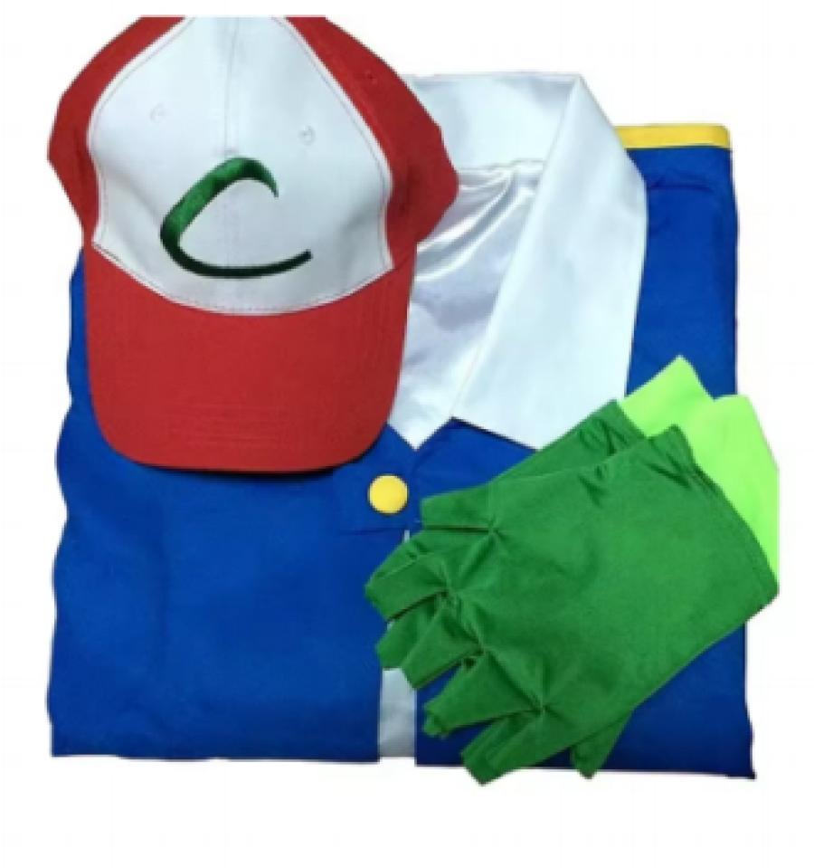 Men Anime Trainer Costume Boys Ash Ketchum Adult Cosplay for Girls Halloween Women Disfraz Party Blue Jacket Cap and Gloves Sets