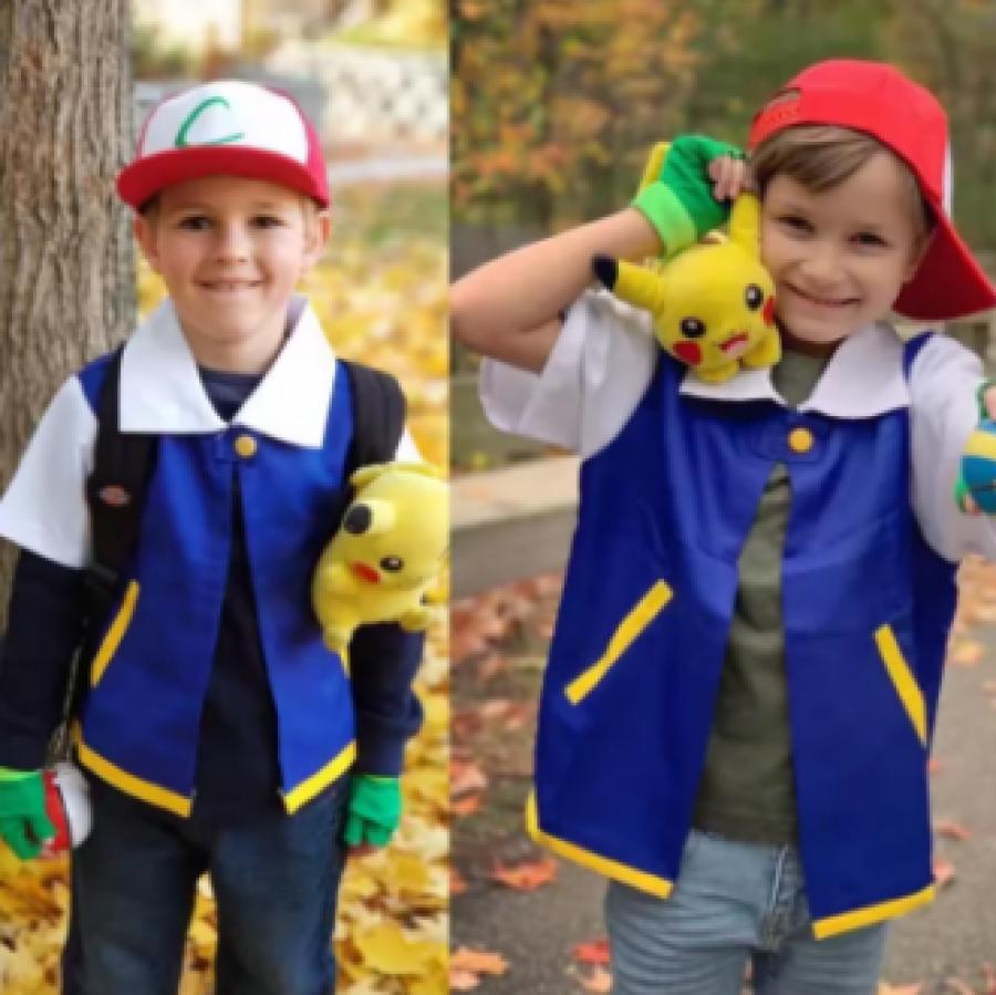 Men Anime Trainer Costume Boys Ash Ketchum Adult Cosplay for Girls Halloween Women Disfraz Party Blue Jacket Cap and Gloves Sets