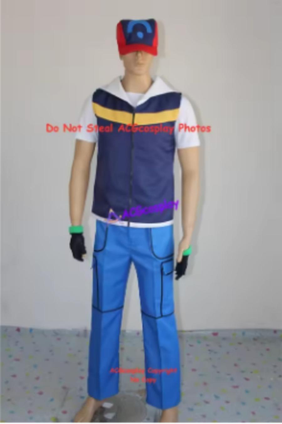 Ash Ketchum Cosplay Costume navy blue version include cap and gloves