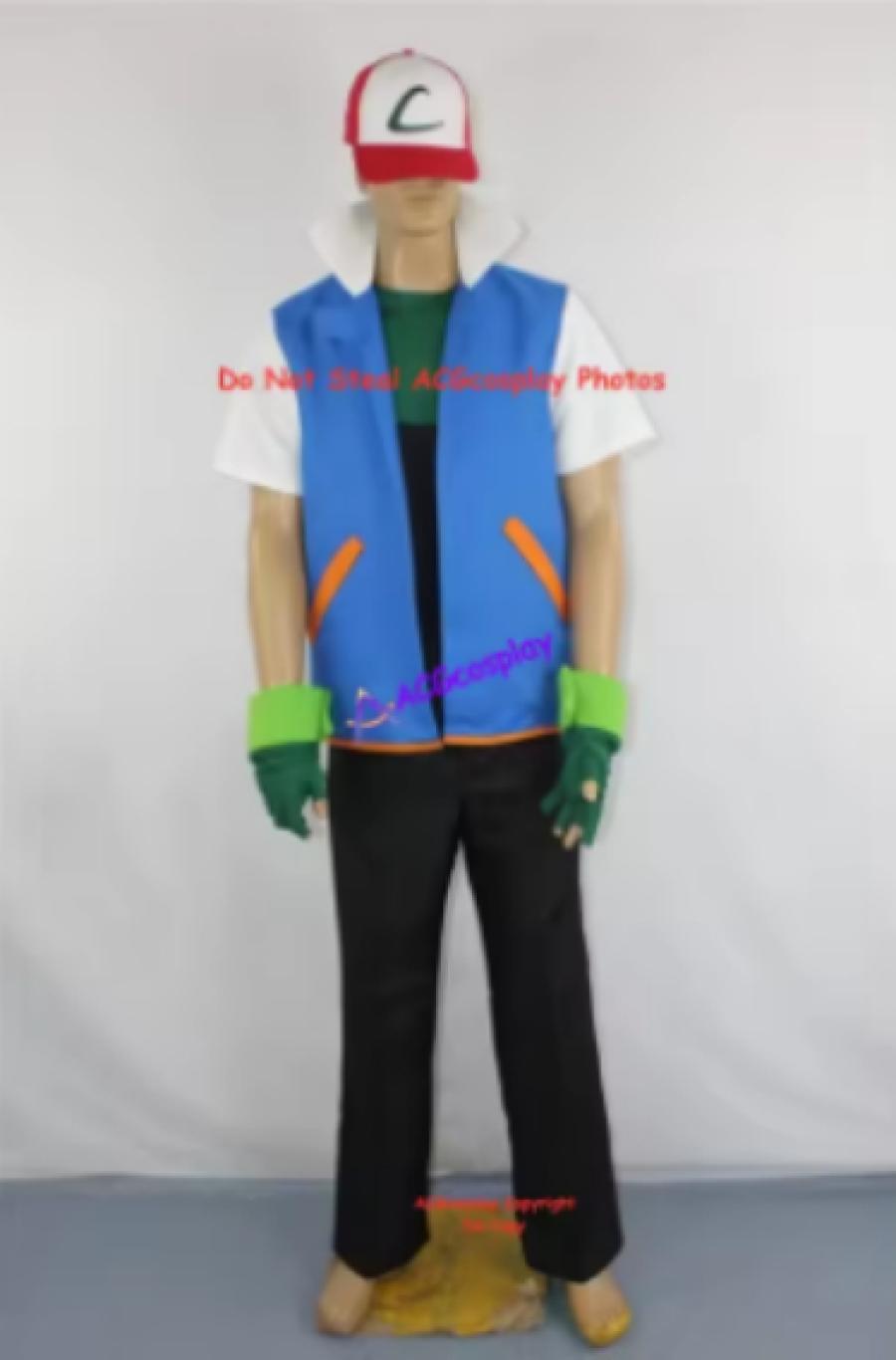 Ash Ketchum Cosplay Costume blue version include cap and gloves