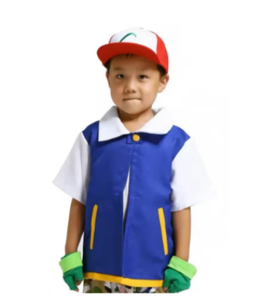Boys Girls Cosplay for Party Trainer Pokemon Cap Gloves Set Pokemon Cosplay Anime Ash Ketchum Clothes Men Blue Jacket Costume