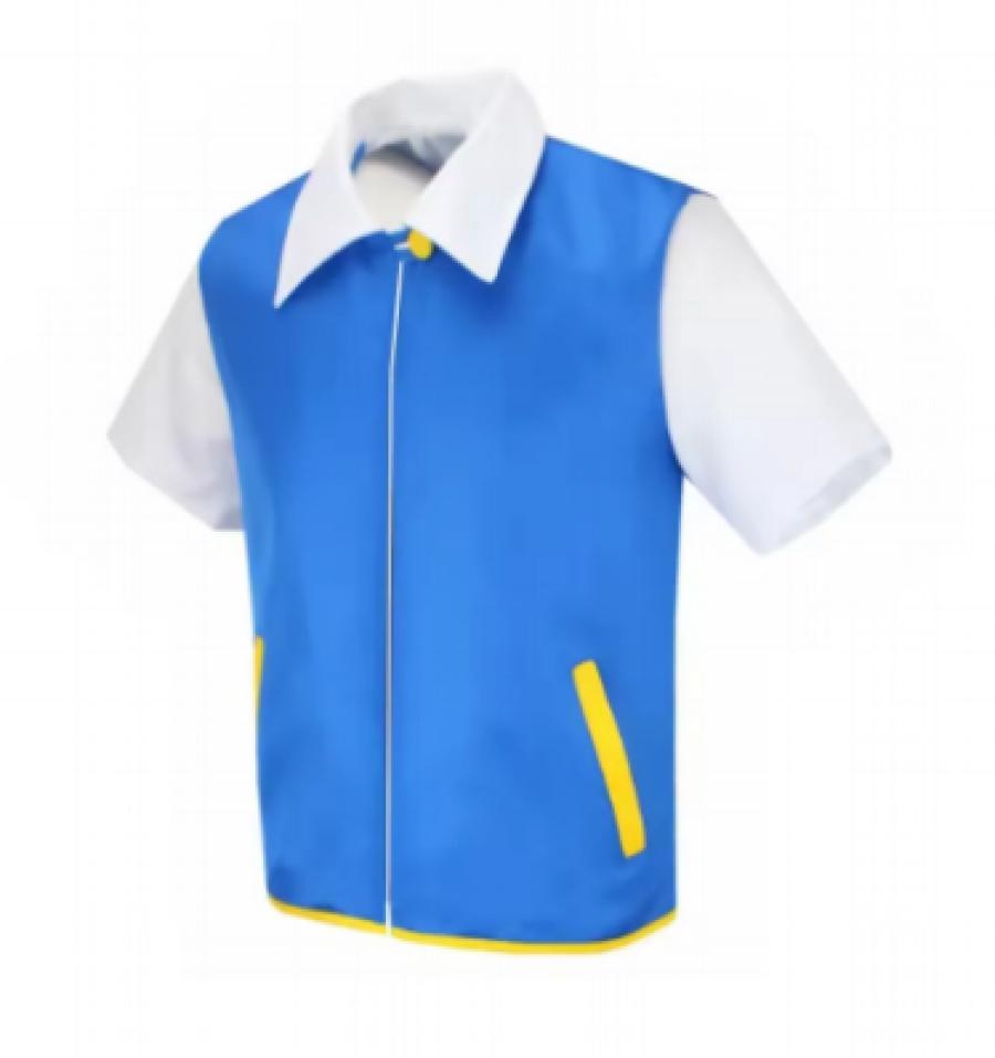 Anime Blue JacketP-PokemonING Go Men Cosplay Costume Boys Ash Ketchum For Halloween Party Trainer Gloves Cap Set Christmas Gift