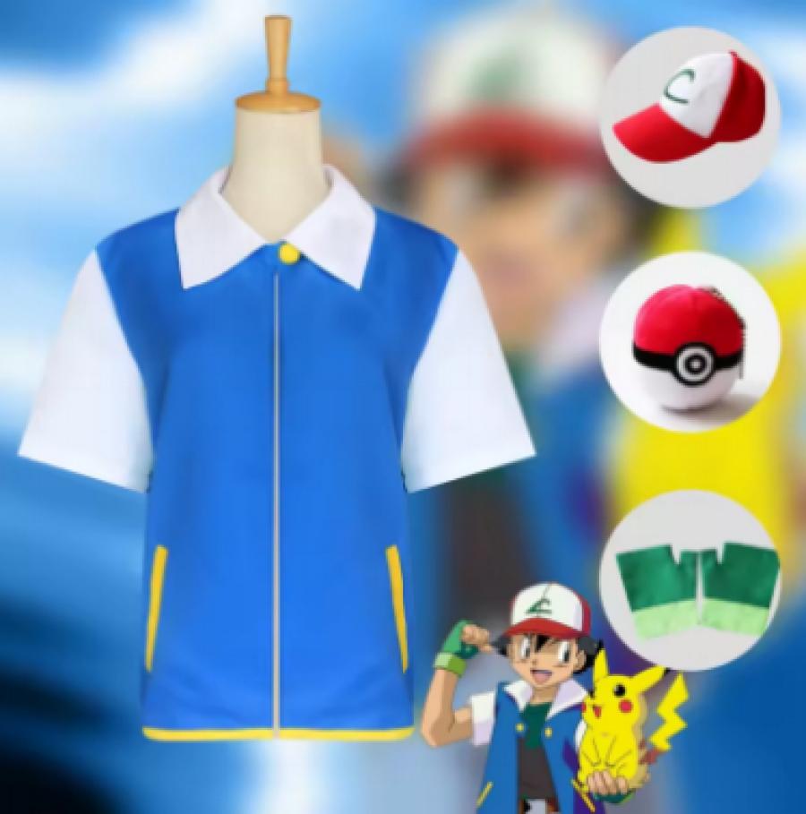 P-PokemonING Go Cosplay Kids Adult Anime Ash Ketchum Clothes Men Blue Jacket Costume Boys Girls Halloween Party Cosplay costume