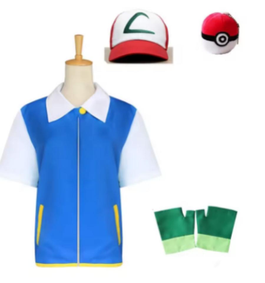 Anime Kids Adults Halloween Ash Ketchum Cosplay Costume Clothes Jacket Gloves Hat Ball Cosplay Anime Costumes Halloween Gift