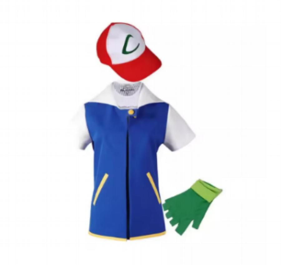 Pokemon Anime Cosplay Costume Ash Ketchum Clothes Blue Jacket Boys Girls Cosplay Suit for Party Cap Gloves Set Halloween Gifts